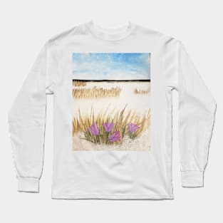 Crocuses on a snowy Prairie Long Sleeve T-Shirt